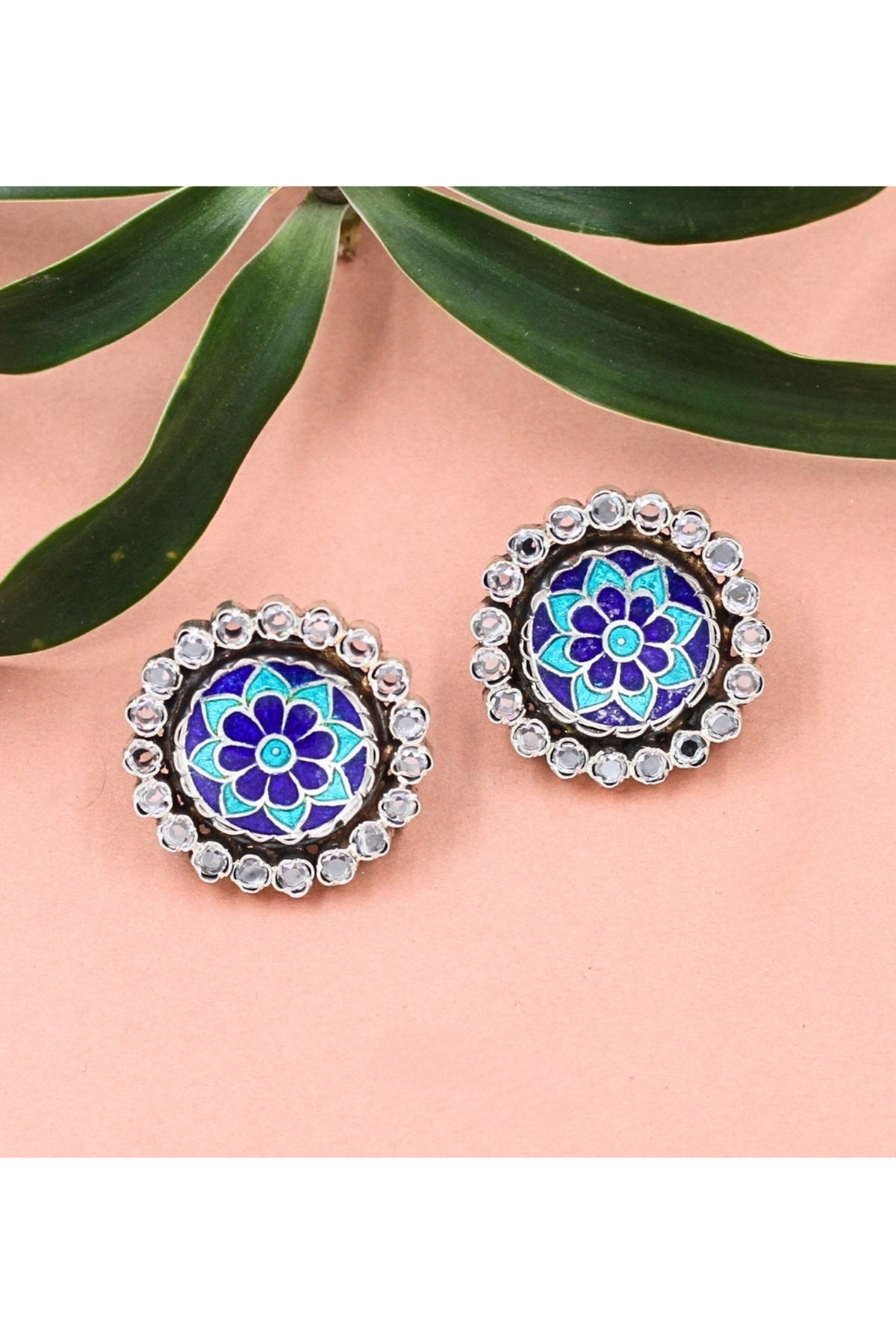 Silver Finish Hydro Stone Handcrafted Stud Earrings In Sterling Silver