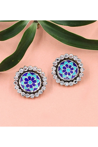 Silver Finish Hydro Stone Handcrafted Stud Earrings In Sterling Silver