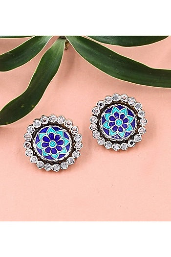 Silver Finish Hydro Stone Handcrafted Stud Earrings In Sterling Silver