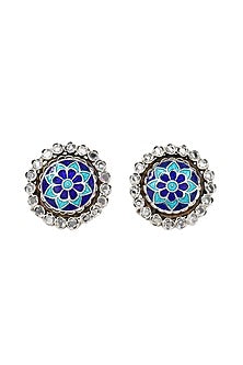 Silver Finish Hydro Stone Handcrafted Stud Earrings In Sterling Silver