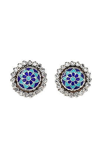 Silver Finish Hydro Stone Handcrafted Stud Earrings In Sterling Silver