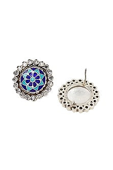 Silver Finish Hydro Stone Handcrafted Stud Earrings In Sterling Silver