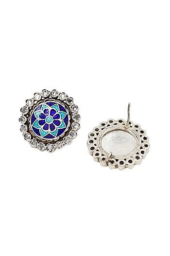 Silver Finish Hydro Stone Handcrafted Stud Earrings In Sterling Silver