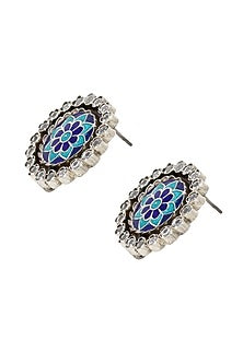 Silver Finish Hydro Stone Handcrafted Stud Earrings In Sterling Silver