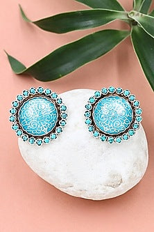 Silver Finish Hydro Stone Handcrafted Stud Earrings In Sterling Silver