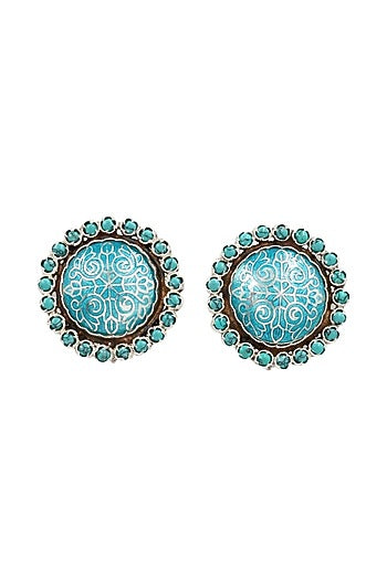 Silver Finish Hydro Stone Handcrafted Stud Earrings In Sterling Silver