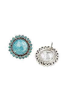 Silver Finish Hydro Stone Handcrafted Stud Earrings In Sterling Silver