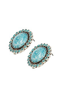 Silver Finish Hydro Stone Handcrafted Stud Earrings In Sterling Silver