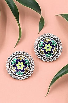 Silver Finish Hydro Stone Handcrafted Stud Earrings In Sterling Silver