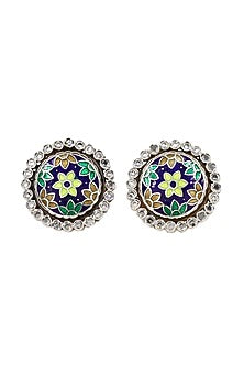 Silver Finish Hydro Stone Handcrafted Stud Earrings In Sterling Silver