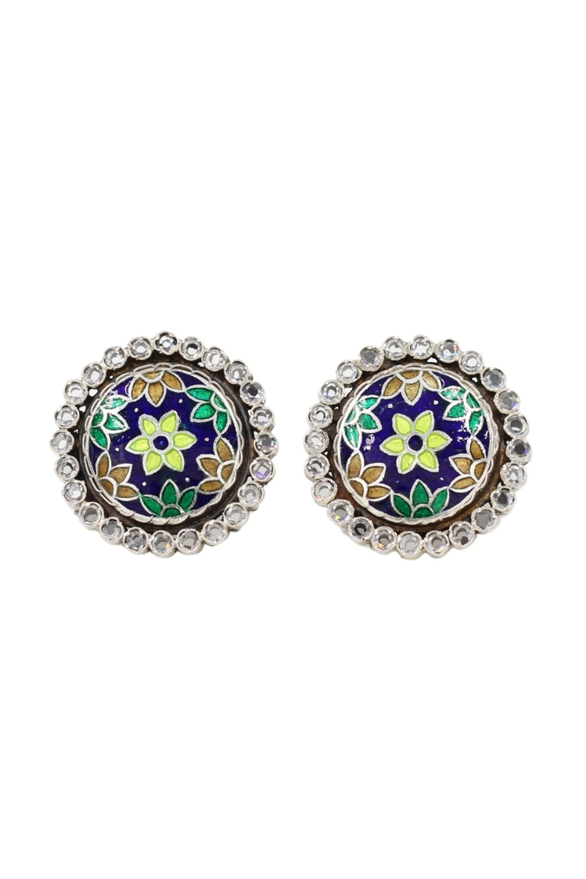 Silver Finish Hydro Stone Handcrafted Stud Earrings In Sterling Silver