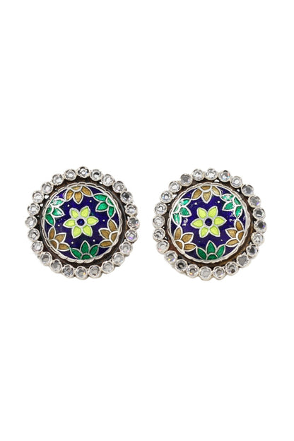 Silver Finish Hydro Stone Handcrafted Stud Earrings In Sterling Silver