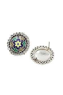Silver Finish Hydro Stone Handcrafted Stud Earrings In Sterling Silver