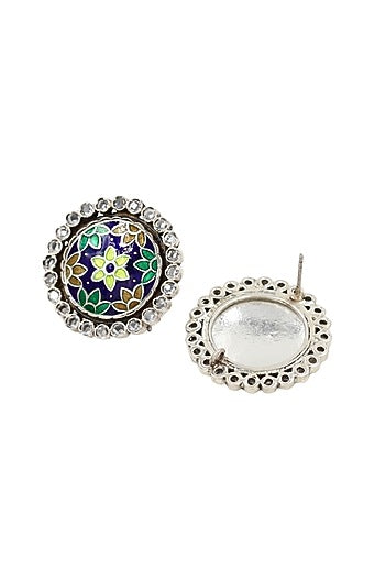 Silver Finish Hydro Stone Handcrafted Stud Earrings In Sterling Silver