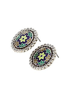 Silver Finish Hydro Stone Handcrafted Stud Earrings In Sterling Silver