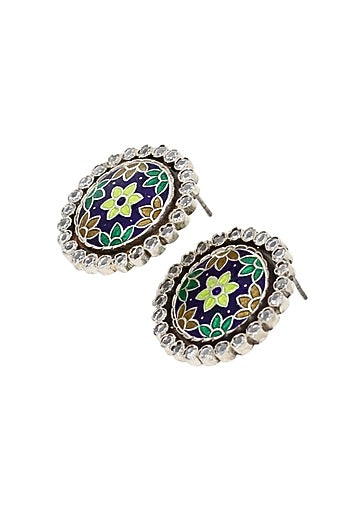 Silver Finish Hydro Stone Handcrafted Stud Earrings In Sterling Silver