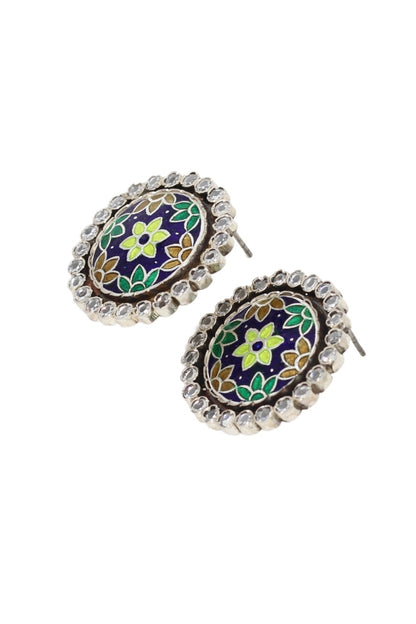 Silver Finish Hydro Stone Handcrafted Stud Earrings In Sterling Silver