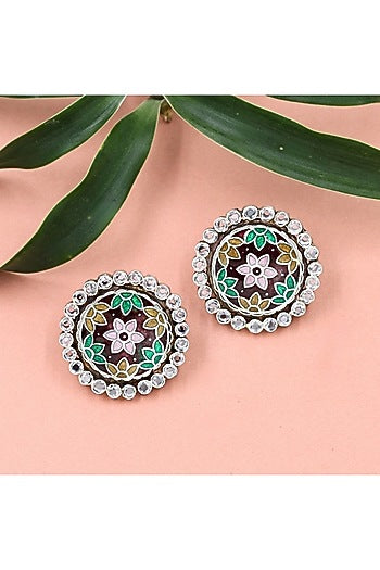 Silver Finish Hydro Stone Handcrafted Stud Earrings In Sterling Silver
