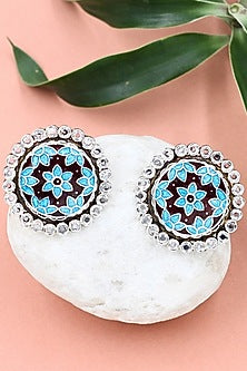 Silver Finish Hydro Stone Handcrafted Stud Earrings In Sterling Silver