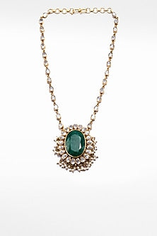 Gold Plated Moissanite & Onyx Pendant Necklace