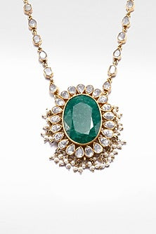 Gold Plated Moissanite & Onyx Pendant Necklace