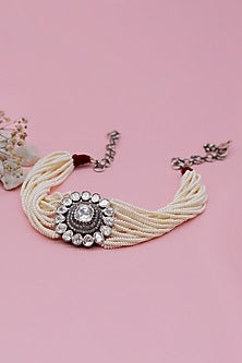 Silver Pearl & Moissanite Choker Necklace