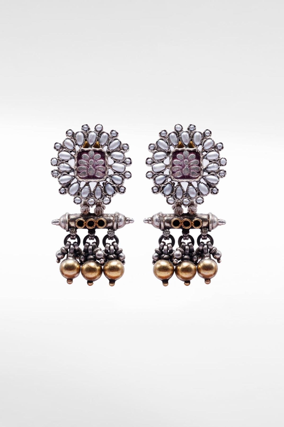 Two Tone Finish Pearl Dangler Earrings