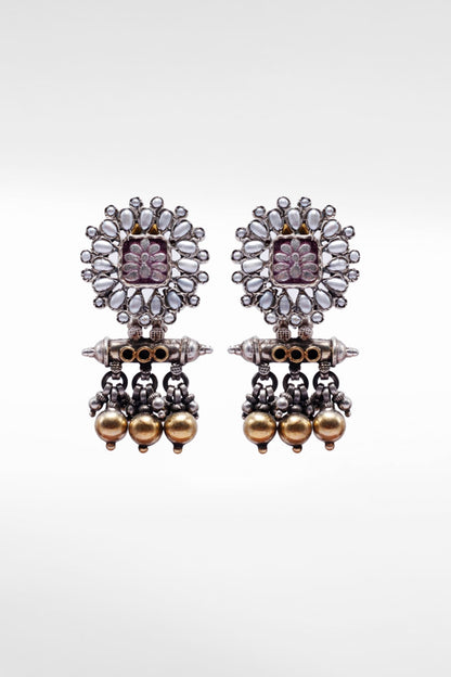 Two Tone Finish Pearl Dangler Earrings