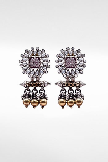 Two Tone Finish Pearl Dangler Earrings