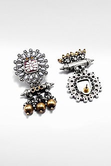 Two Tone Finish Pearl Dangler Earrings