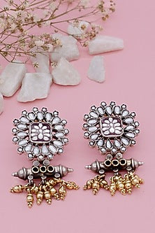 Two Tone Finish Pearl Dangler Earrings