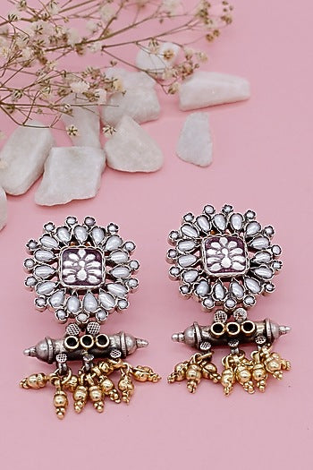 Two Tone Finish Pearl Dangler Earrings