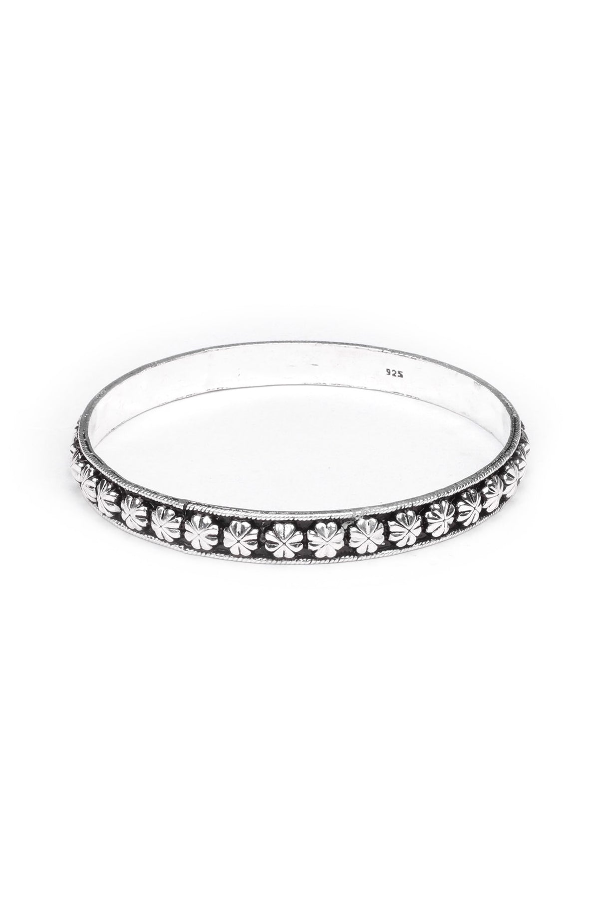 Silver Finish Handcrafted Bangle In Sterling Silver