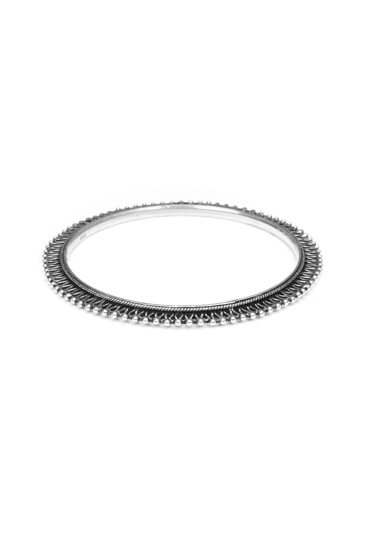 Silver Finish Handcrafted Bangle In Sterling Silver