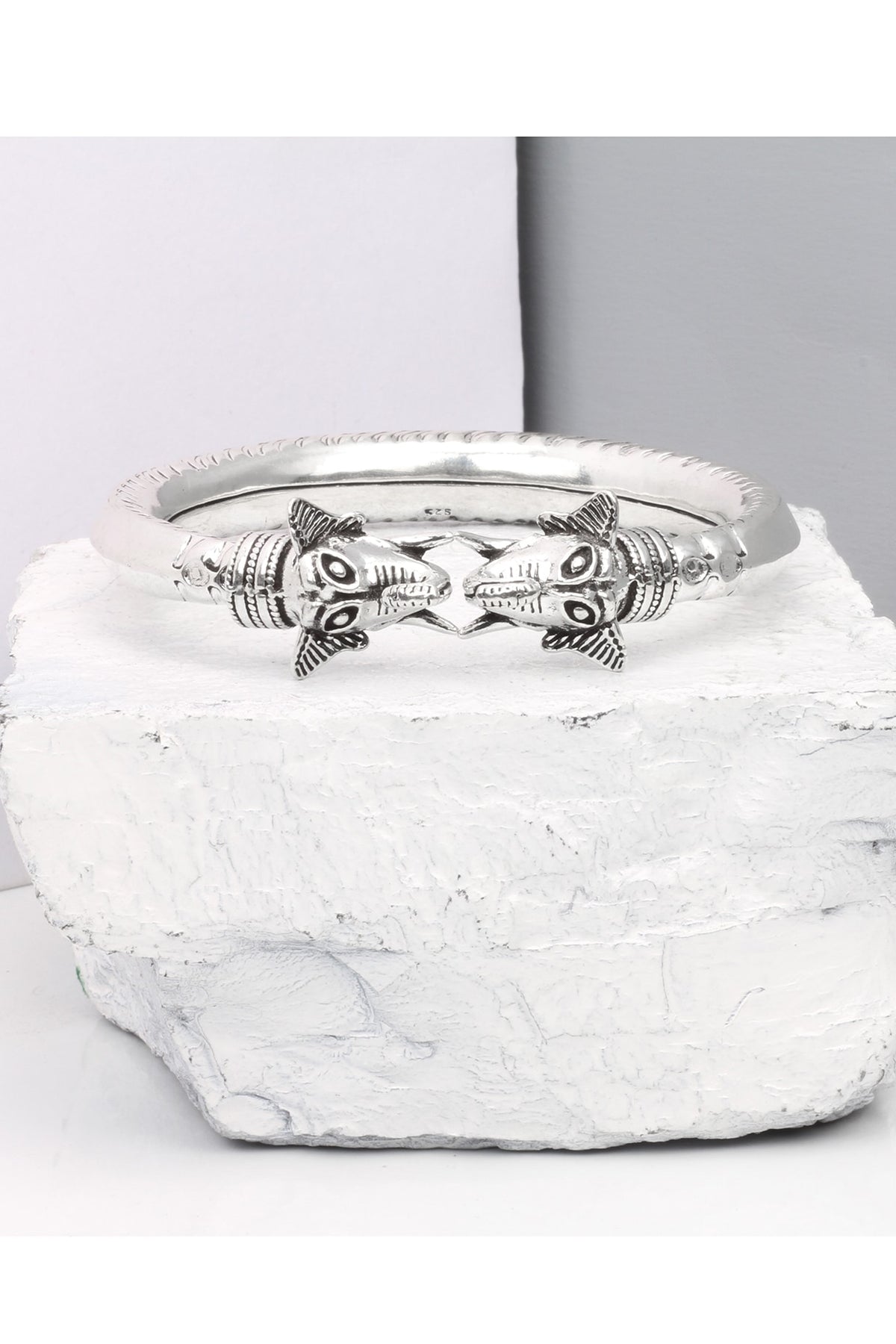 Silver Finish Handcrafted Bangle In Sterling Silver