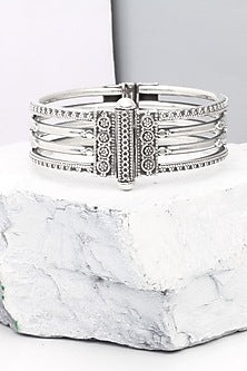 Silver Finish Handcrafted Bangle In Sterling Silver