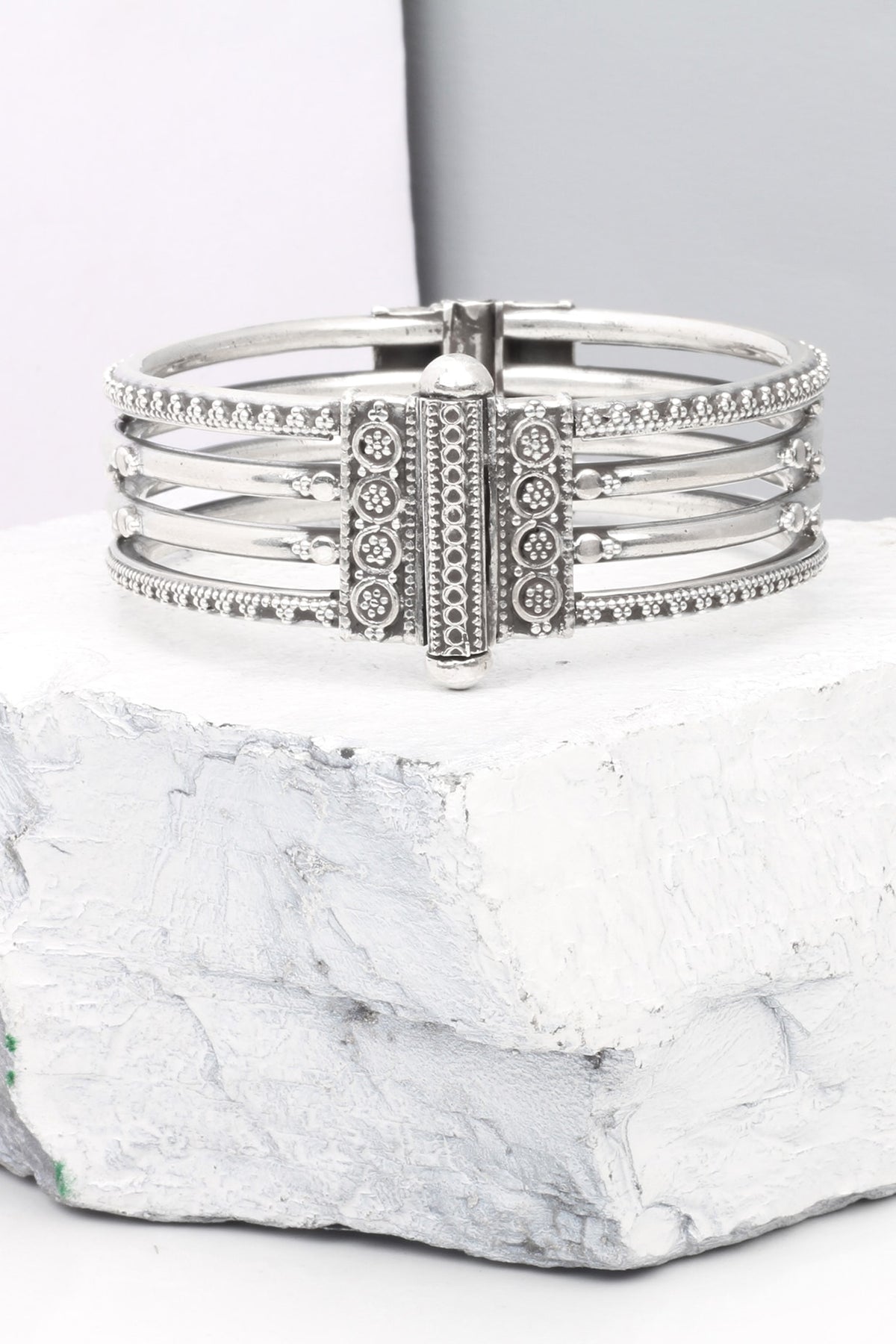 Silver Finish Handcrafted Bangle In Sterling Silver