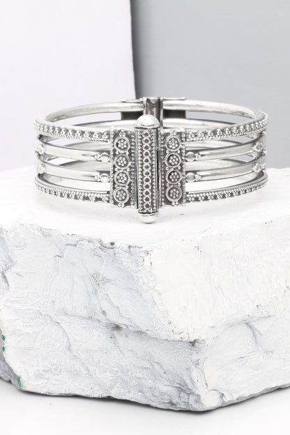 Silver Finish Handcrafted Bangle In Sterling Silver