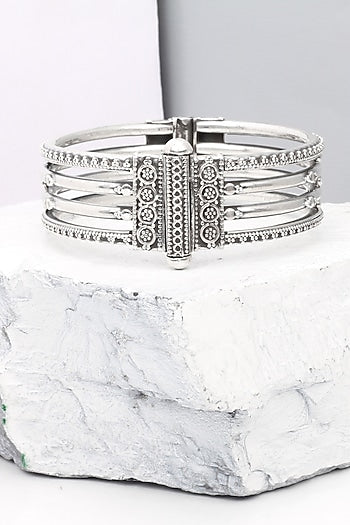 Silver Finish Handcrafted Bangle In Sterling Silver
