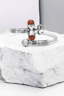 Silver Finish Rudraksha Trishul Openable Bangle In Sterling Silver