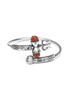 Silver Finish Rudraksha Trishul Openable Bangle In Sterling Silver