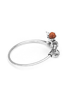 Silver Finish Rudraksha Trishul Openable Bangle In Sterling Silver