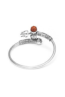 Silver Finish Rudraksha Trishul Openable Bangle In Sterling Silver