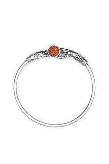 Silver Finish Rudraksha Trishul Openable Bangle In Sterling Silver