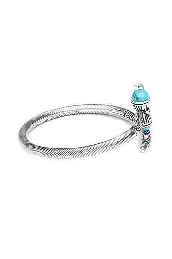 Silver Finish Turquoise Stone Trishul Openable Bangle In Sterling Silver