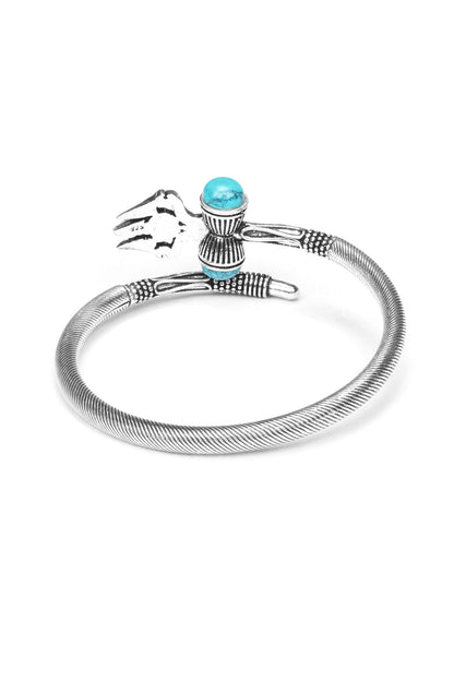 Silver Finish Turquoise Stone Trishul Openable Bangle In Sterling Silver