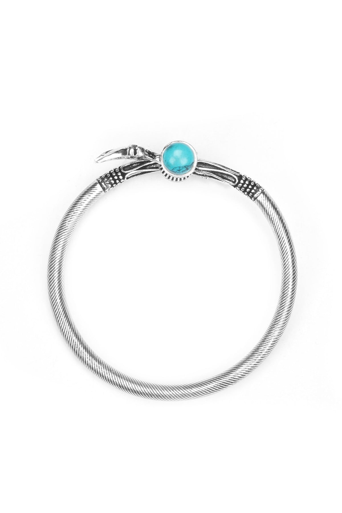 Silver Finish Turquoise Stone Trishul Openable Bangle In Sterling Silver
