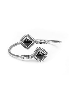Silver Finish Black Onyx Openable Bangle In Sterling Silver