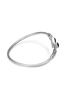 Silver Finish Black Onyx Openable Bangle In Sterling Silver
