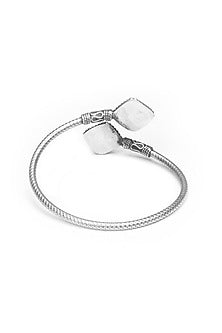 Silver Finish Black Onyx Openable Bangle In Sterling Silver